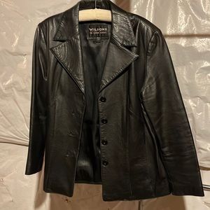 Large black leather jacket